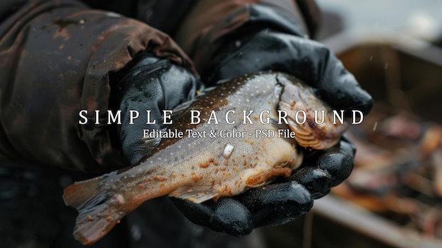 PSD a hand in a black glove holds a dried fish