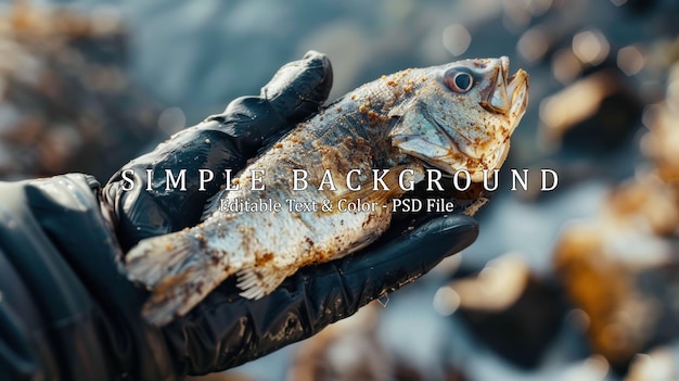 A hand in a black glove holds a dried fish