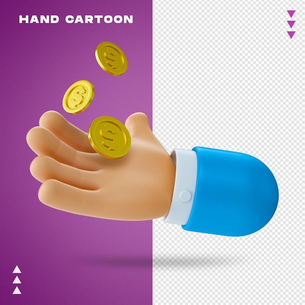 Hand Cartoon in 3D Rendering Isolated