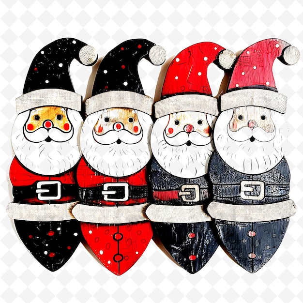 Hand Carved and Hand Painted Wooden Santa Claus Figures Atta PNG Cute Christmas Decor Collections