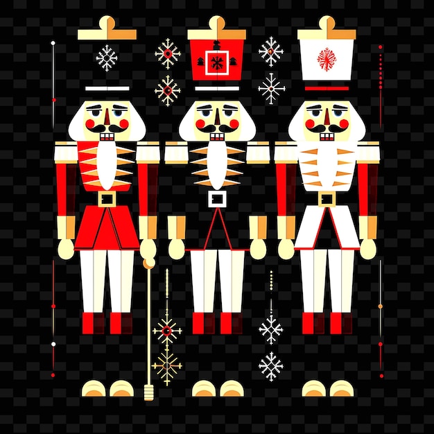 Hand Carved and Painted Nutcracker Soldiers With Geometri PNG Cute Christmas Decor Collectionsc