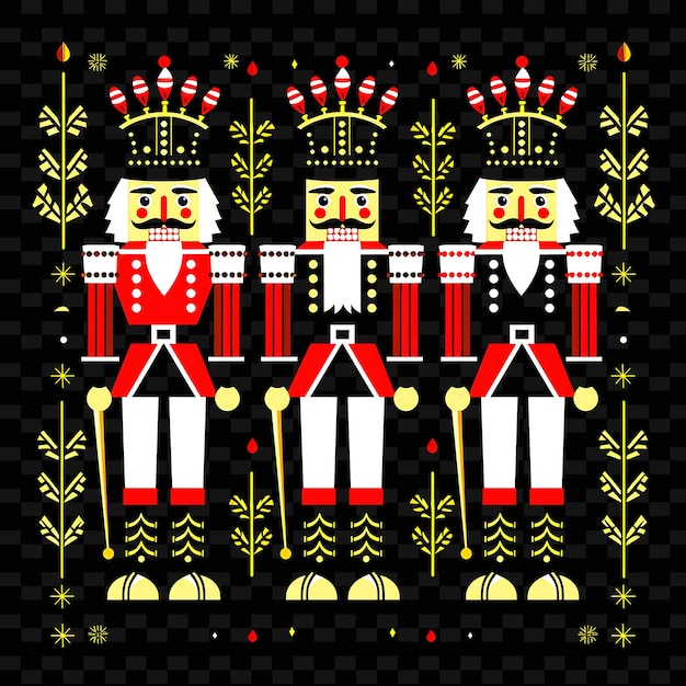 Hand Carved and Painted Nutcracker Soldiers With Geometric B PNG Cute Christmas Decor Collections