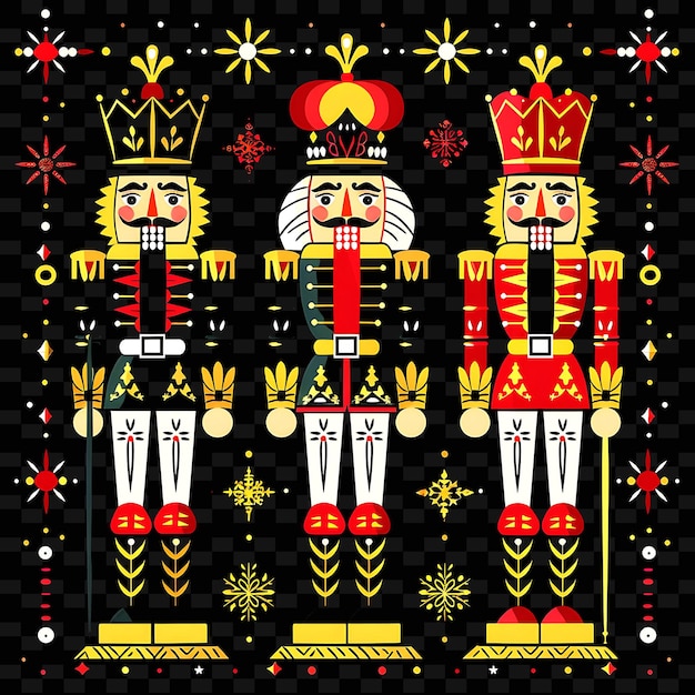 Hand Carved and Painted Nutcracker Soldiers With Geometric B PNG Cute Christmas Decor Collections