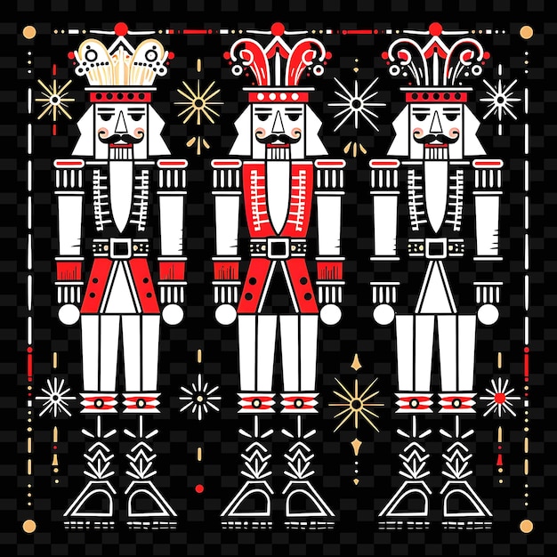 Hand Carved and Painted Nutcracker Soldiers With Geometric B PNG Cute Christmas Decor Collections