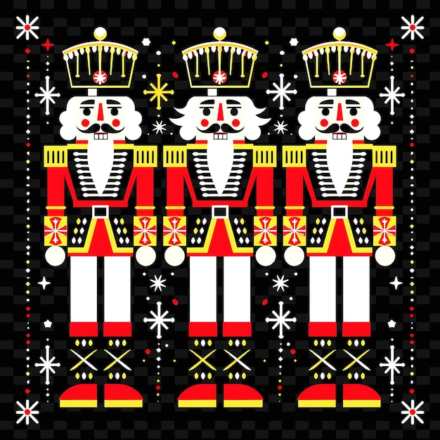 Hand Carved and Painted Nutcracker Soldiers With Geometric B PNG Cute Christmas Decor Collections