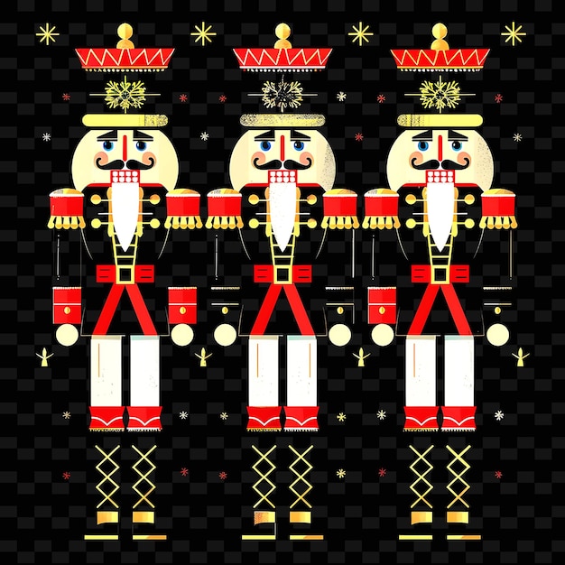 Hand Carved and Painted Nutcracker Soldiers With Geometric B PNG Cute Christmas Decor Collections