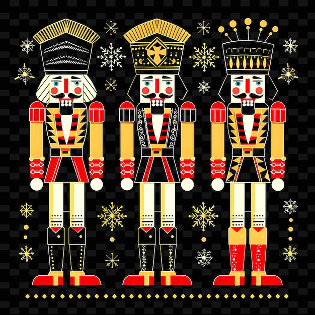 Hand Carved and Painted Nutcracker Soldiers With Geometric B PNG Cute Christmas Decor Collections