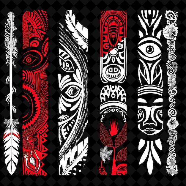 PSD hand carved wood with polynesian motifs borderlines design d png collage art collections