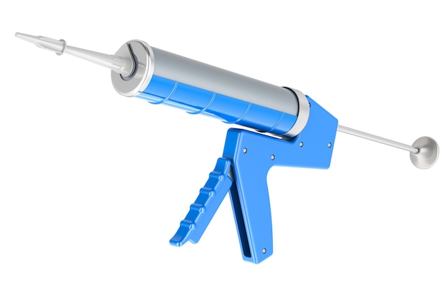 PSD hand caulking gun caulk gun sealant gun with silicone sealant tube 3d rendering isolated on transparent background