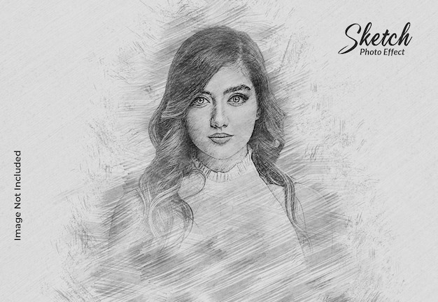 Hand drawing pencil sketch photo effect mockup