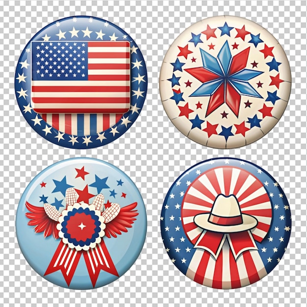 hand drawn 4th of July independence day badges on transparent background