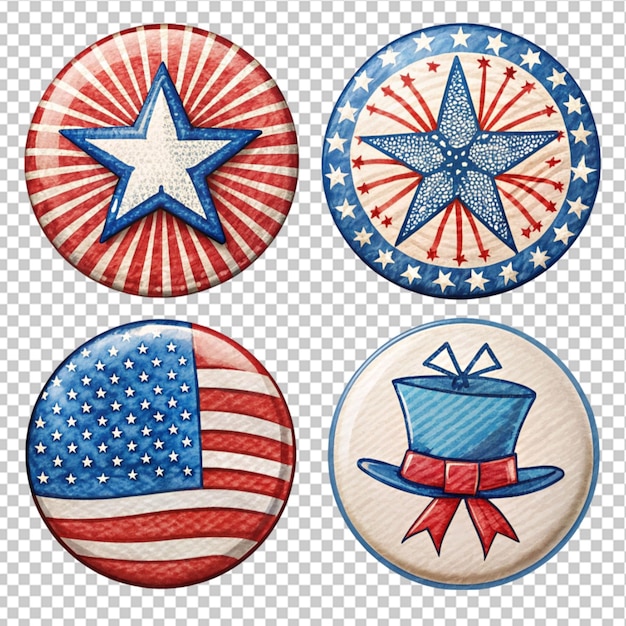 hand drawn 4th of July independence day badges on transparent background