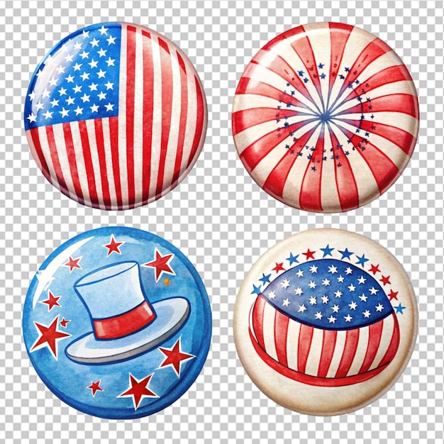 hand drawn 4th of July independence day badges on transparent background