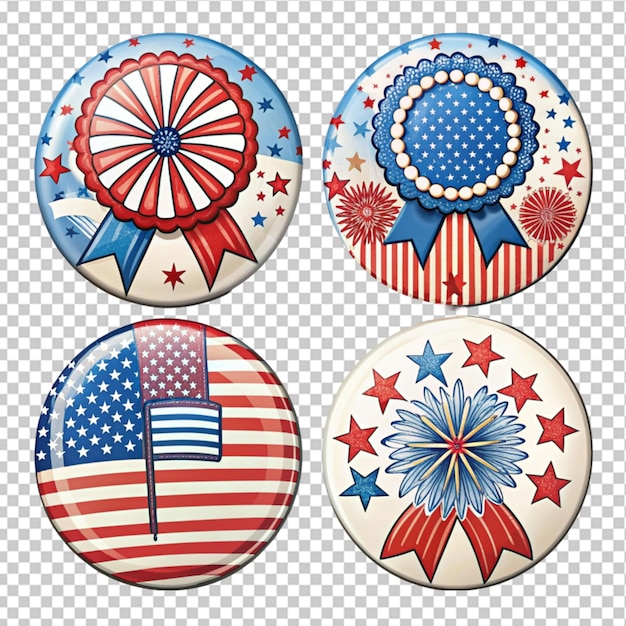 hand drawn 4th of July independence day badges on transparent background