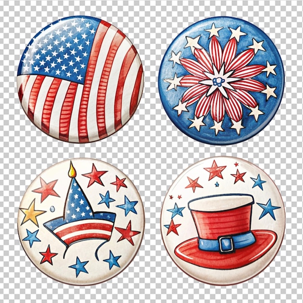 hand drawn 4th of July independence day badges on transparent background