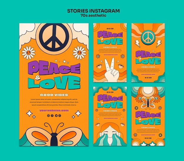 PSD hand drawn 70's aesthetic instagram stories