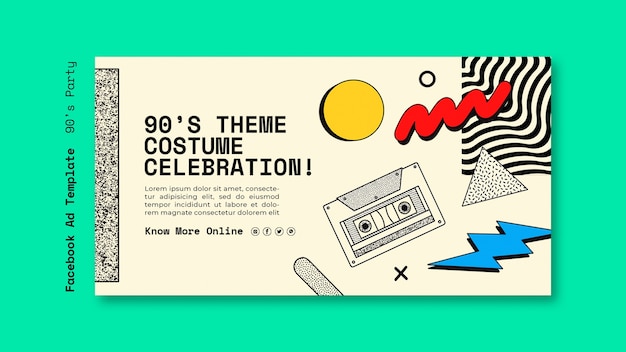 PSD hand drawn 90's party facebook template