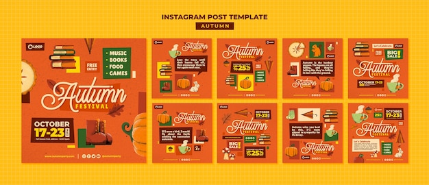 Hand drawn autumn festival instagram posts