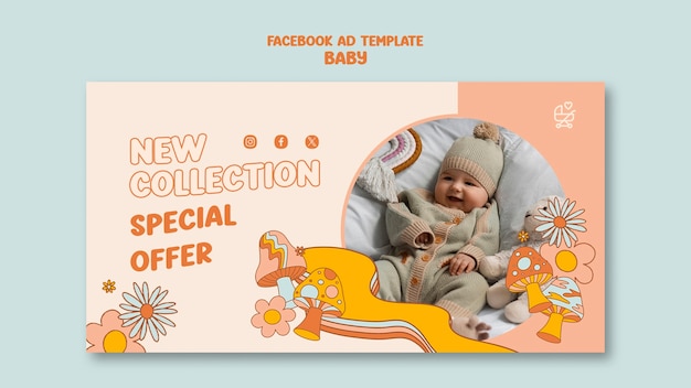 PSD hand drawn baby shop facebook template