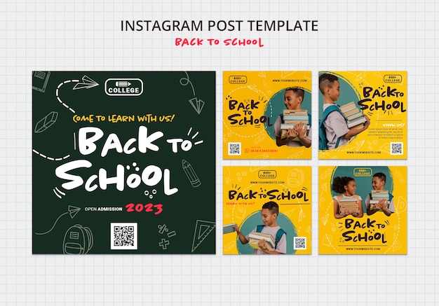 PSD hand drawn back to school instagram post set