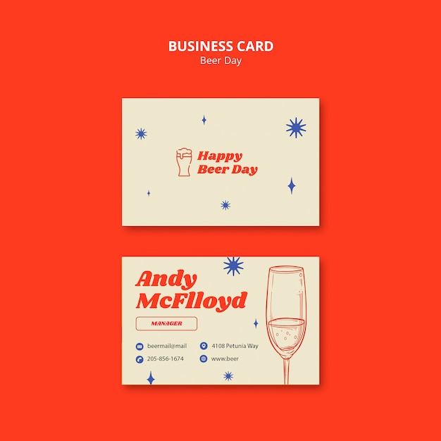 PSD hand drawn beer day celebration business card