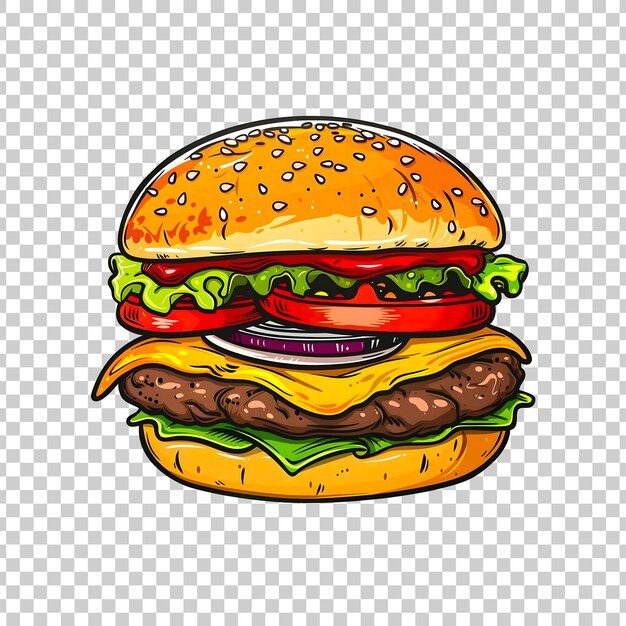 PSD hand drawn burger vector illustration on a transparent background