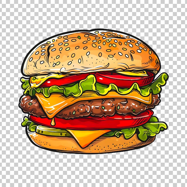 PSD hand drawn burger vector illustration on a transparent background