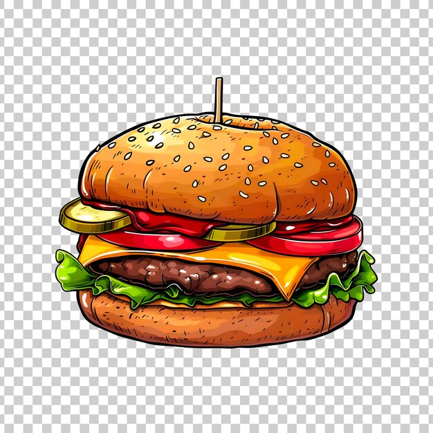 PSD hand drawn burger vector illustration on a transparent background