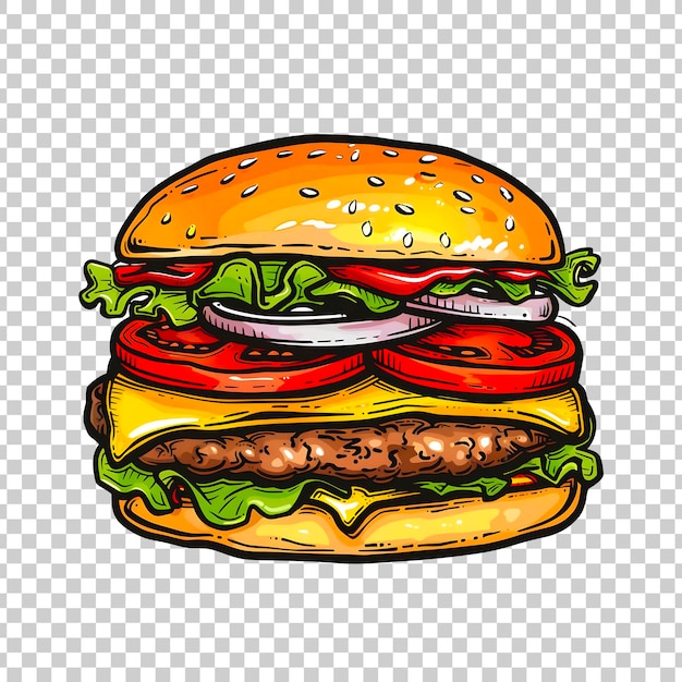 PSD hand drawn burger vector illustration on a transparent background