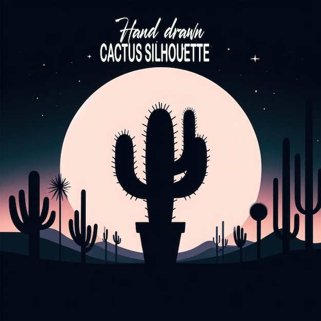 PSD hand drawn cactus silhouette background