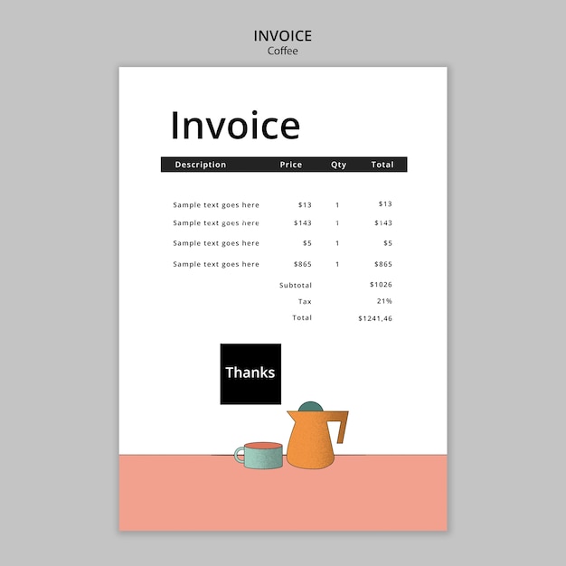 PSD hand drawn coffee invoice template