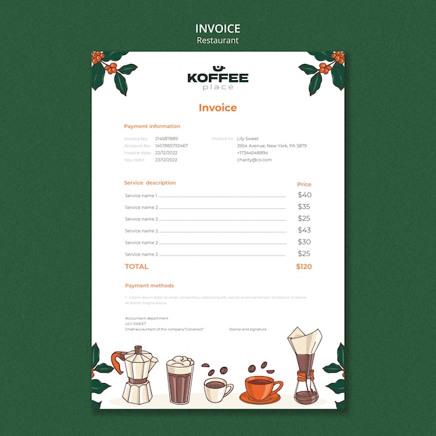 Hand drawn delicious food invoice template