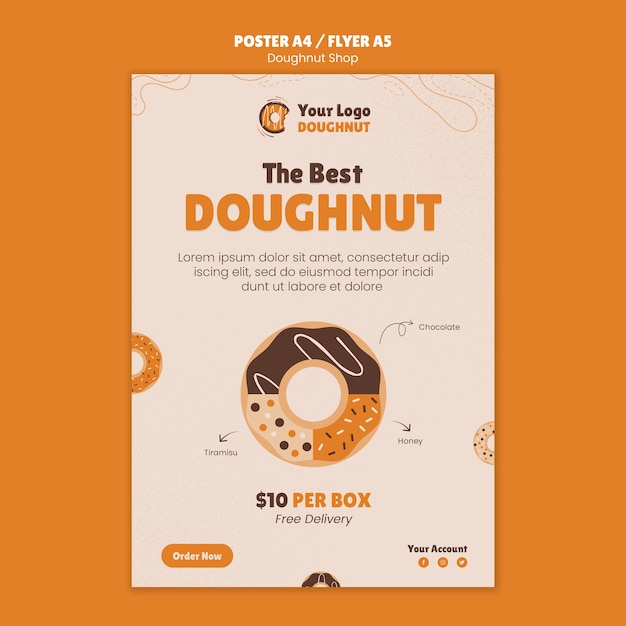 Hand drawn doughnut shop poster template