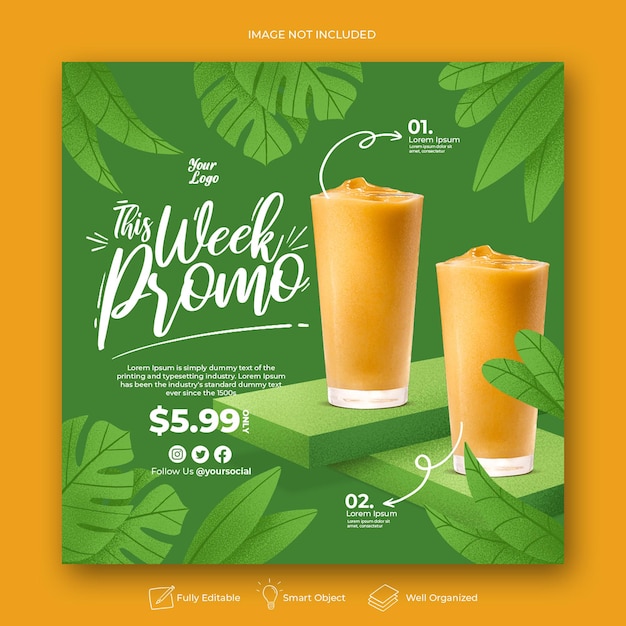 Hand drawn drink juice menu instagram post template