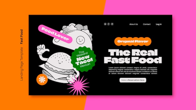 PSD hand drawn fast food landing page template