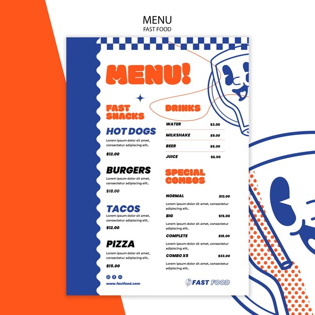 PSD hand drawn fast food menu template