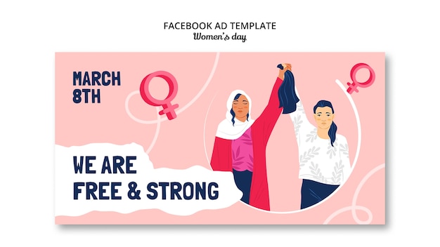 PSD hand drawn flat women's day facebook ad template