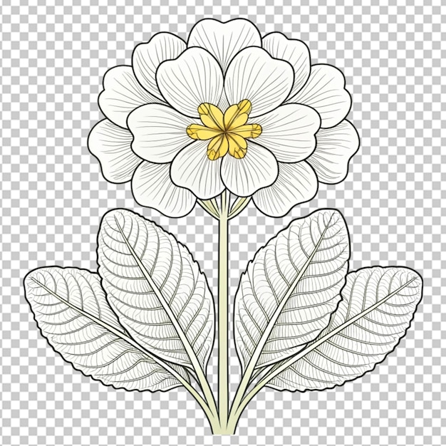 PSD hand drawn flatdesign simple flower outline on transparent background