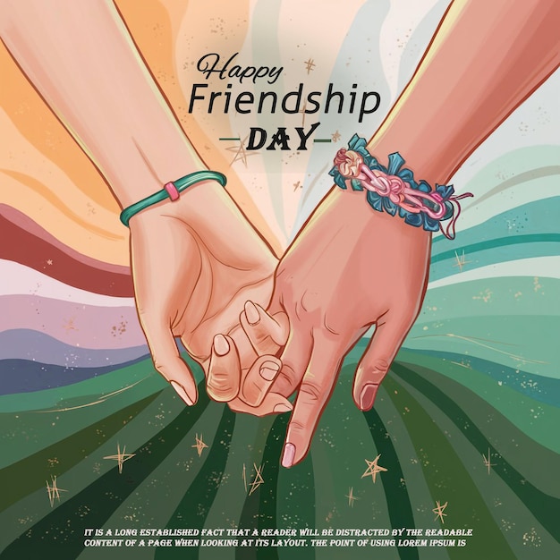 PSD hand drawn friendship day background with friends holding hands