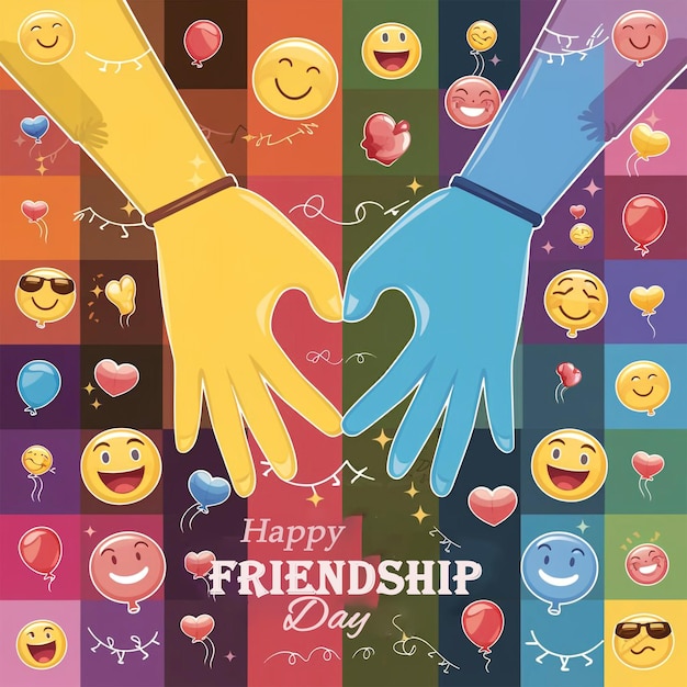 PSD hand drawn friendship day background with friends holding hands