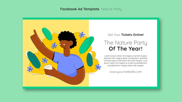 Hand drawn fun nature party facebook template