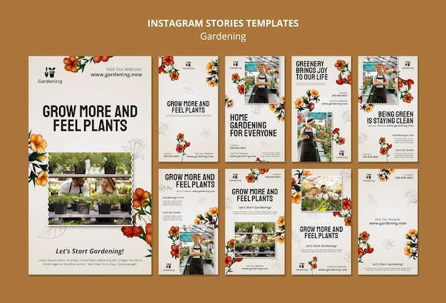 Hand drawn gardening instagram stories template