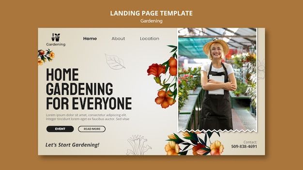 Hand drawn gardening landing page template