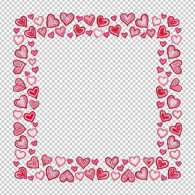 PSD hand drawn hearts border and frame on transperent back ground