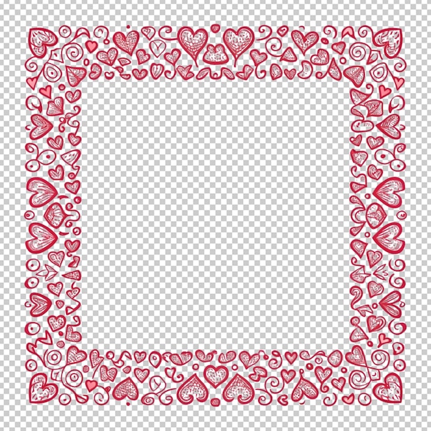 PSD hand drawn hearts border and frame on transperent back ground