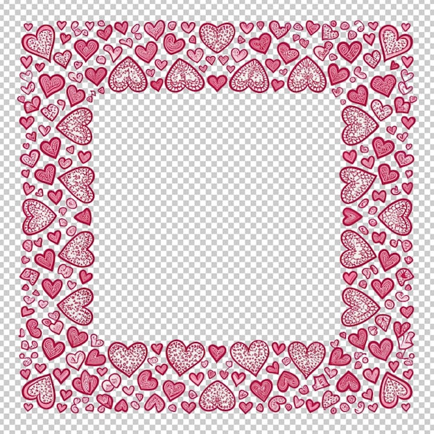 PSD hand drawn hearts border and frame on transperent back ground