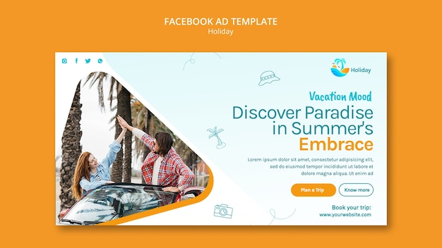 PSD hand drawn holiday fun facebook template