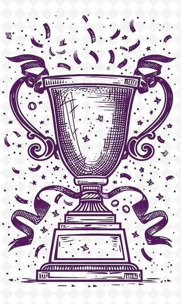 a hand drawn illustration of a trophy with a circle of stars in the background