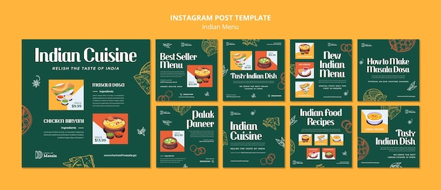 PSD hand drawn indian menu  instagram post