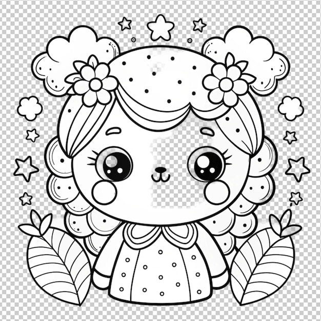 PSD hand drawn kawaii coloring book illustration